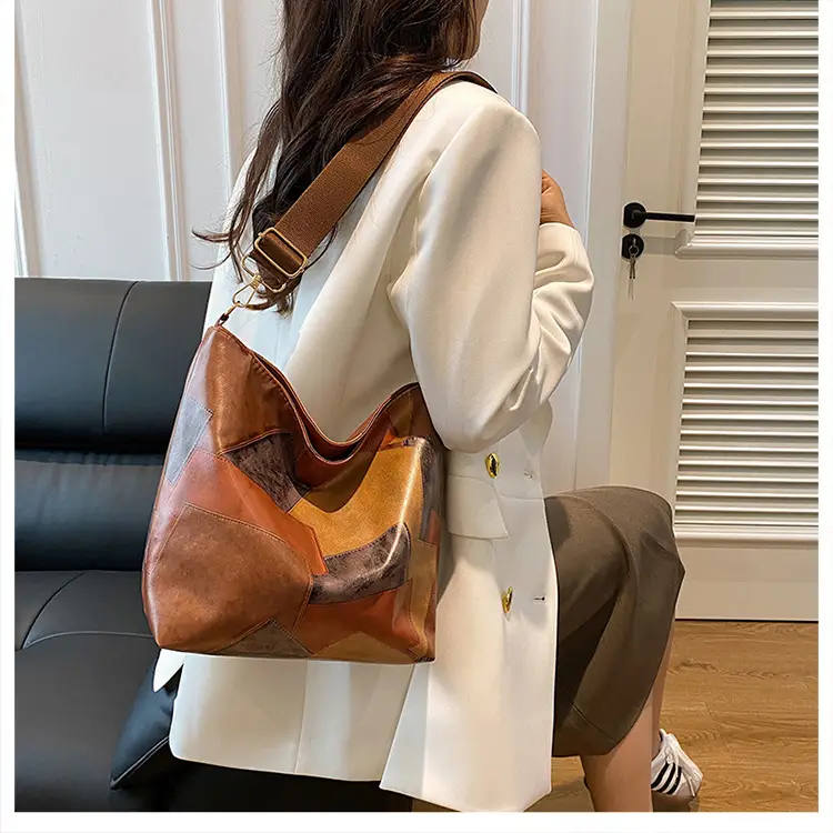 Brown Textured Shoulder Bag with Adjustable Strap — feature 18