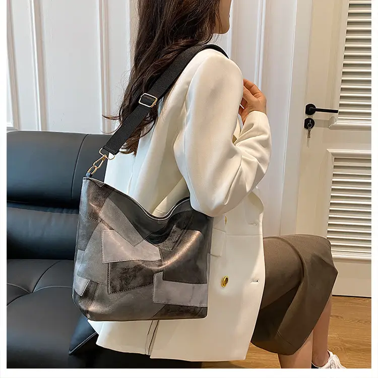 Brown Textured Shoulder Bag with Adjustable Strap — feature 19