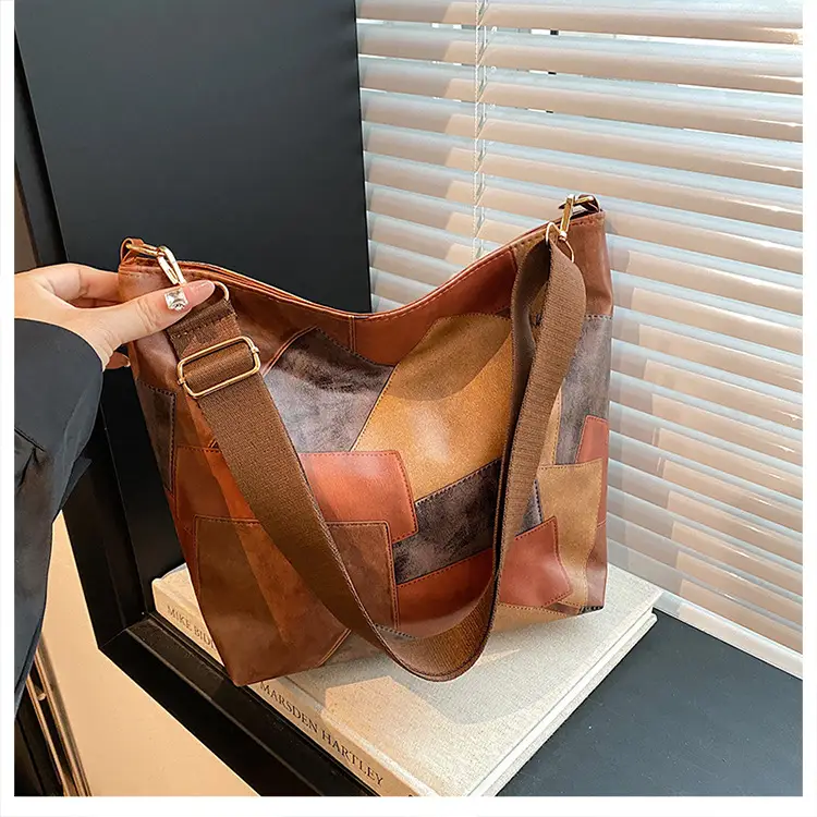 Brown Textured Shoulder Bag with Adjustable Strap — feature 31