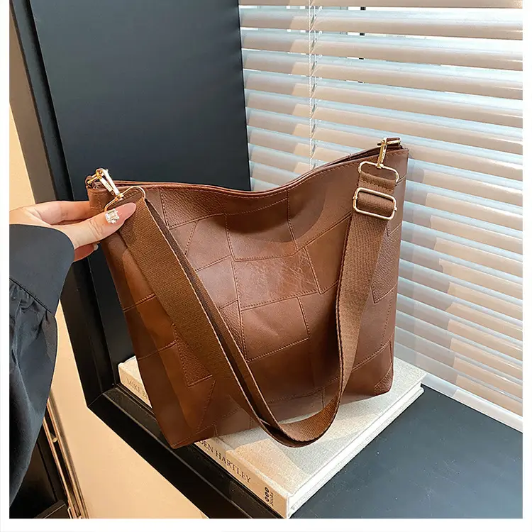 Brown Textured Shoulder Bag with Adjustable Strap — feature 36