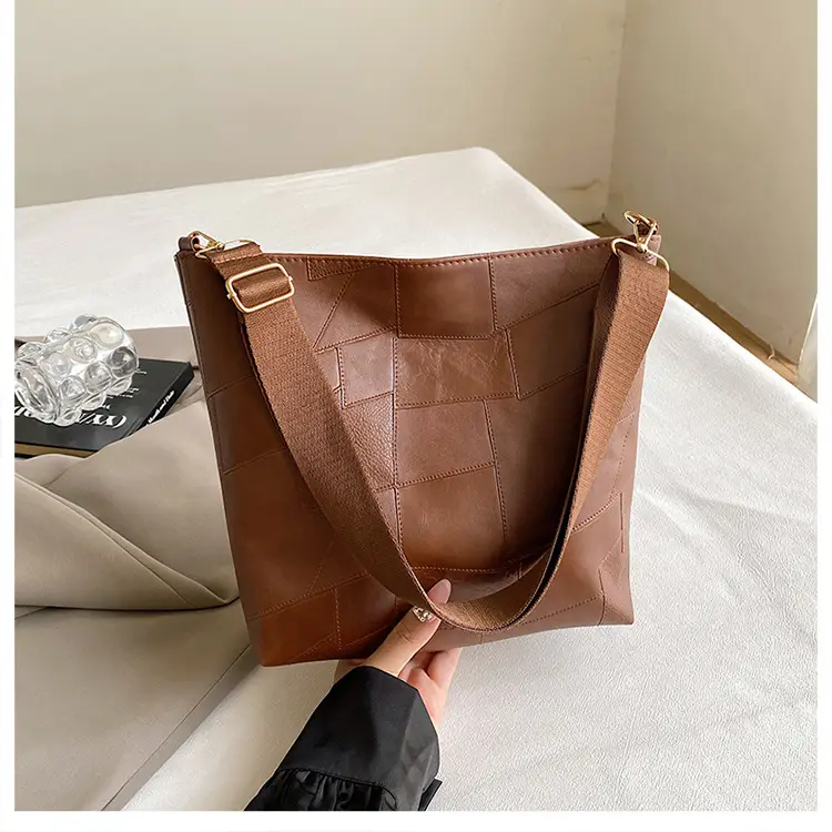 Brown Textured Shoulder Bag with Adjustable Strap