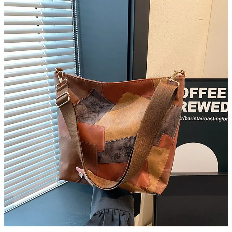 Brown Textured Shoulder Bag with Adjustable Strap