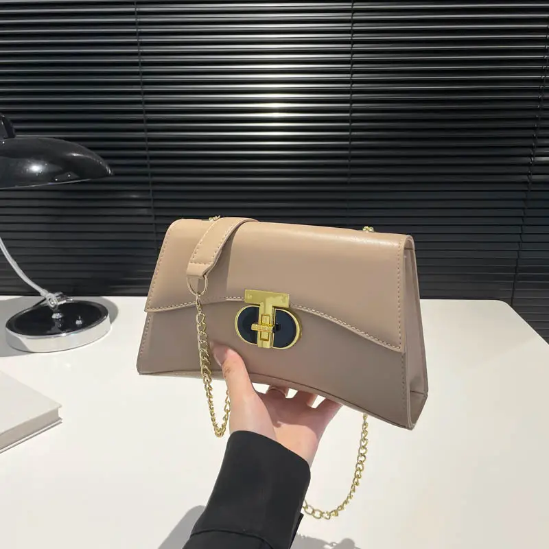 Women's Beige Square Handbag with Gold Clasp 2024 - Image 7
