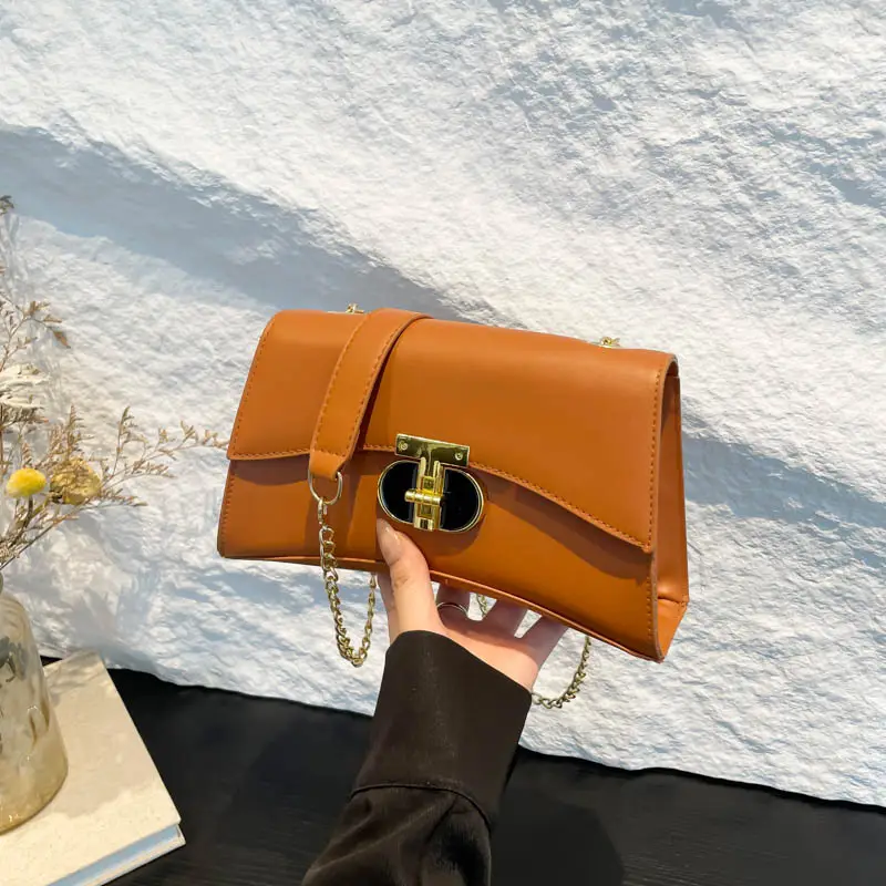 Women's Beige Square Handbag with Gold Clasp 2024 - Image 8