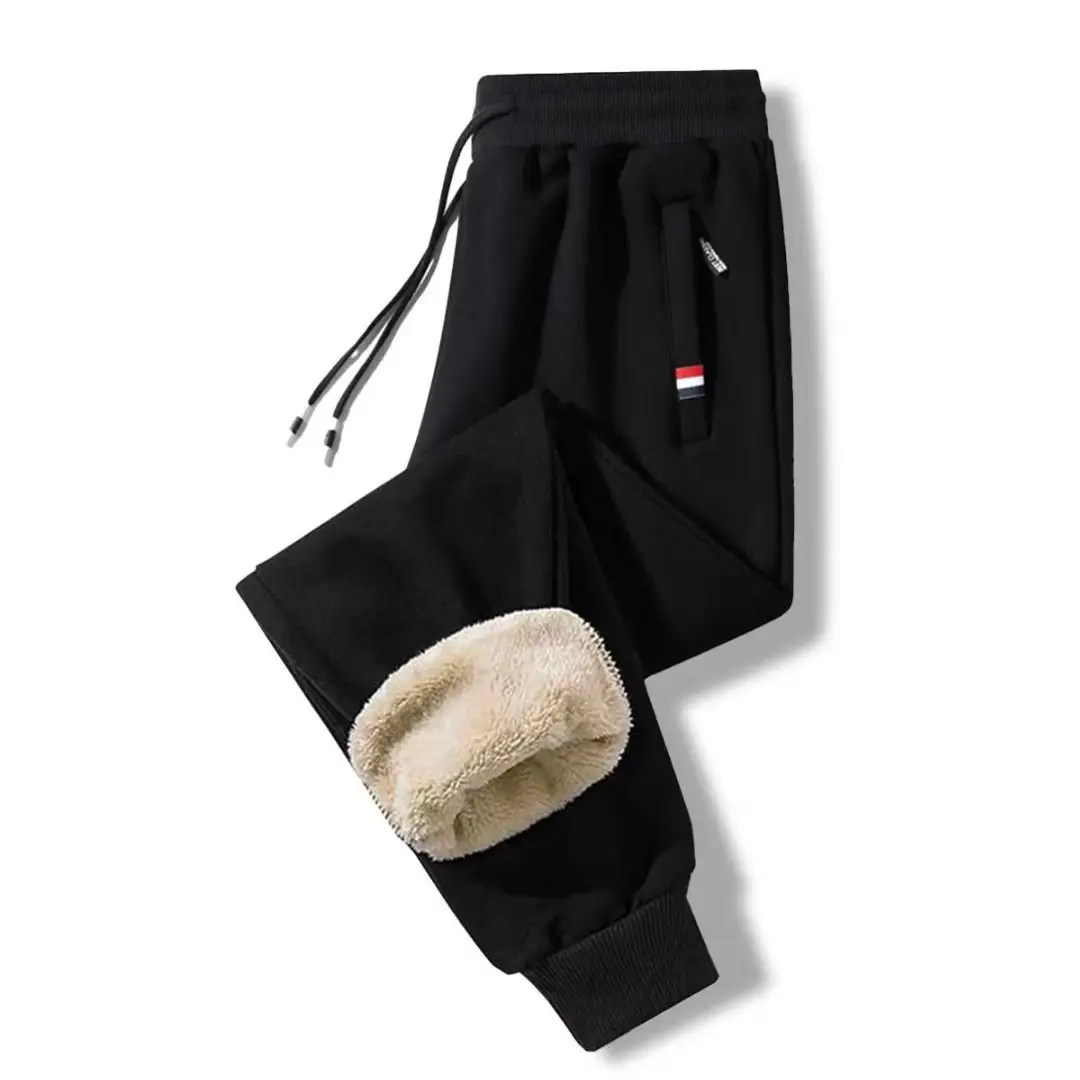 Men Fleece Lined Pants Black Grey Extra Large - Image 2