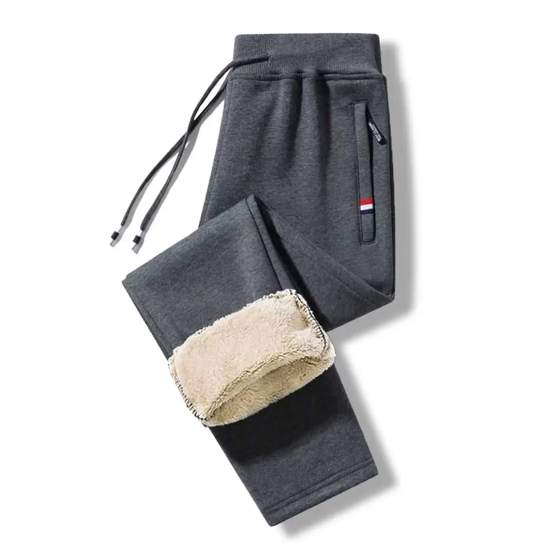 Men Fleece Lined Pants Black Grey Extra Large - Image 3
