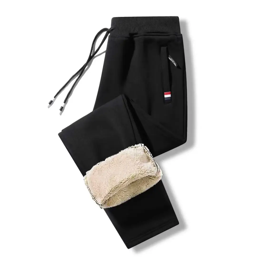 Men Fleece Lined Pants Black Grey Extra Large - Image 4