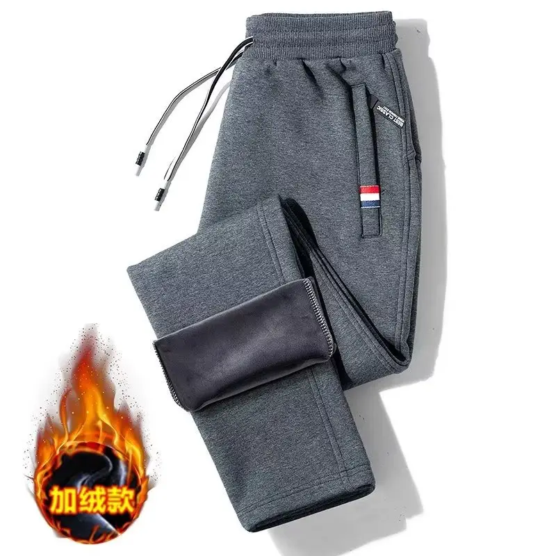 Men Fleece Lined Pants Black Grey Extra Large - Image 8