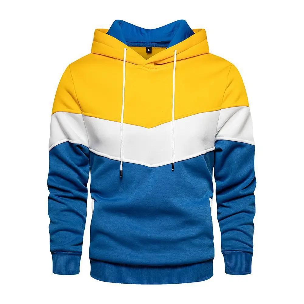 Men's Color-Blocked Hooded Sweatshirt Blue Yellow White - Image 2