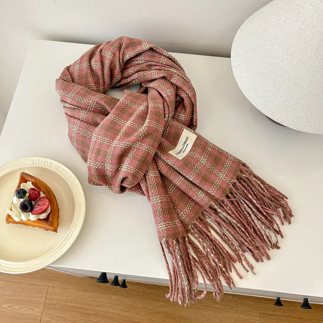 Women Plaid Tassel Scarf Winter Warm Cozy Shawl - Image 7