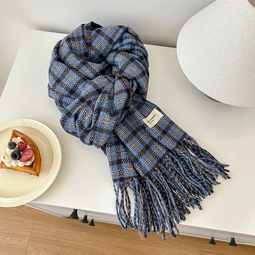 Women Plaid Tassel Scarf Winter Warm Cozy Shawl - Image 9