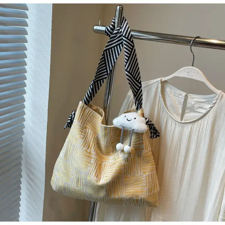 Large Capacity Plaid Canvas Shoulder Bag Women 2024 - Image 4