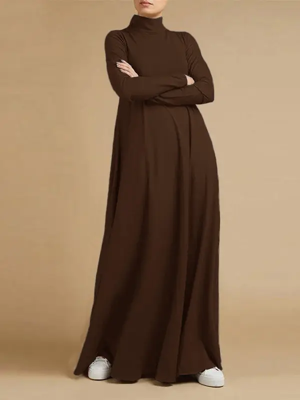 Muslim Long Sleeve High Collar Dress Grey - Image 7