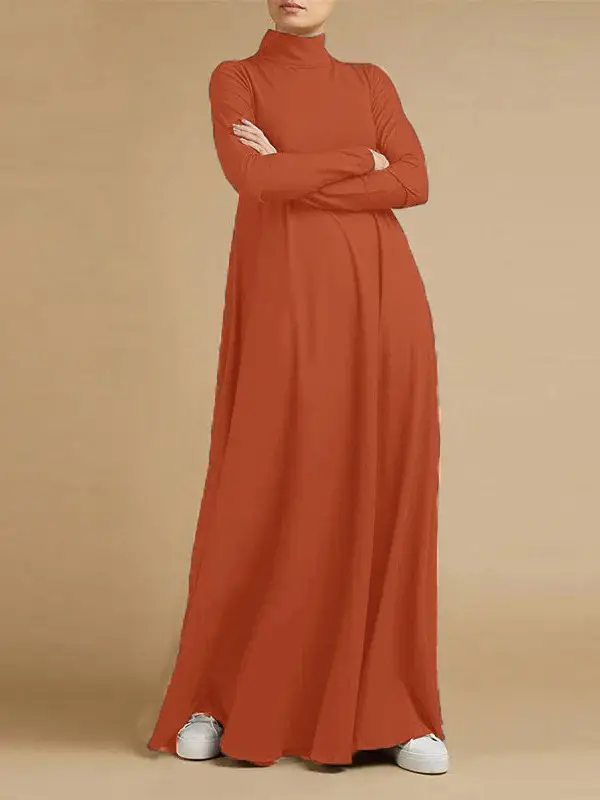 Muslim Long Sleeve High Collar Dress Grey - Image 6