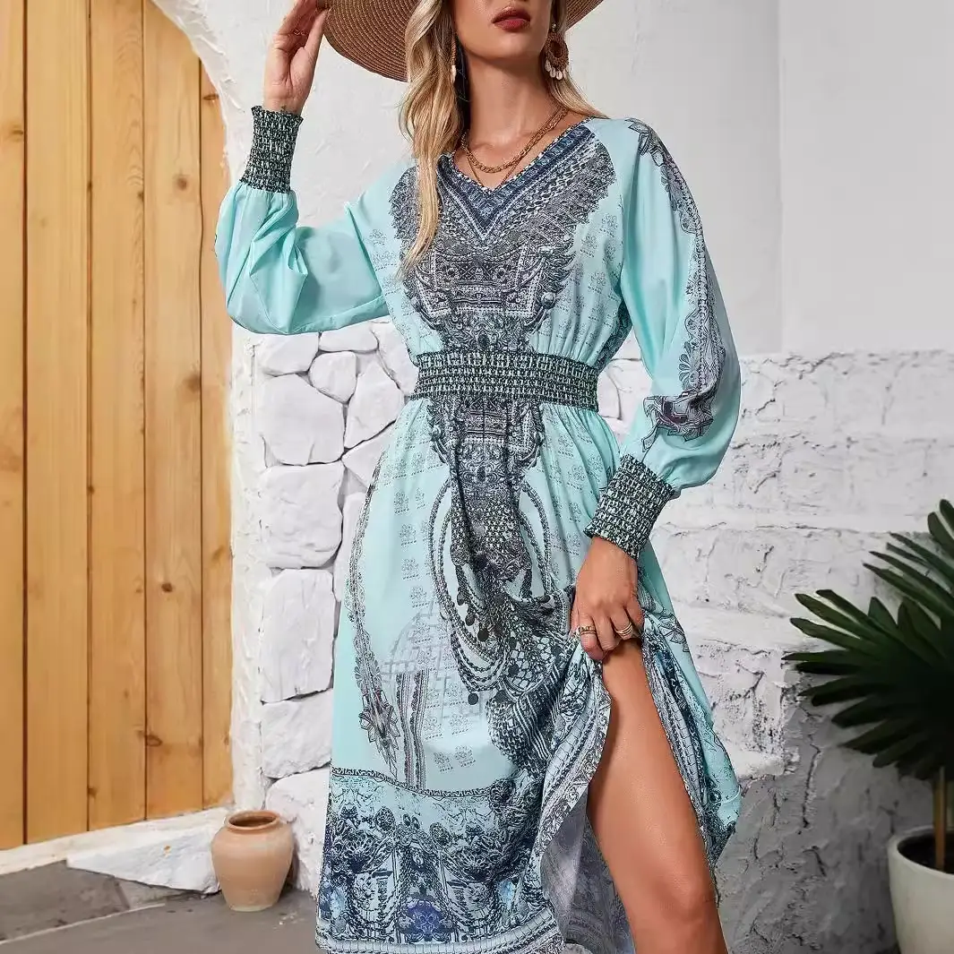 Muslim Long Sleeve High Collar Dress Grey — feature 2