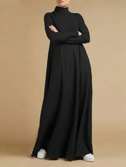 Muslim Long Sleeve High Collar Dress Grey - Image 10