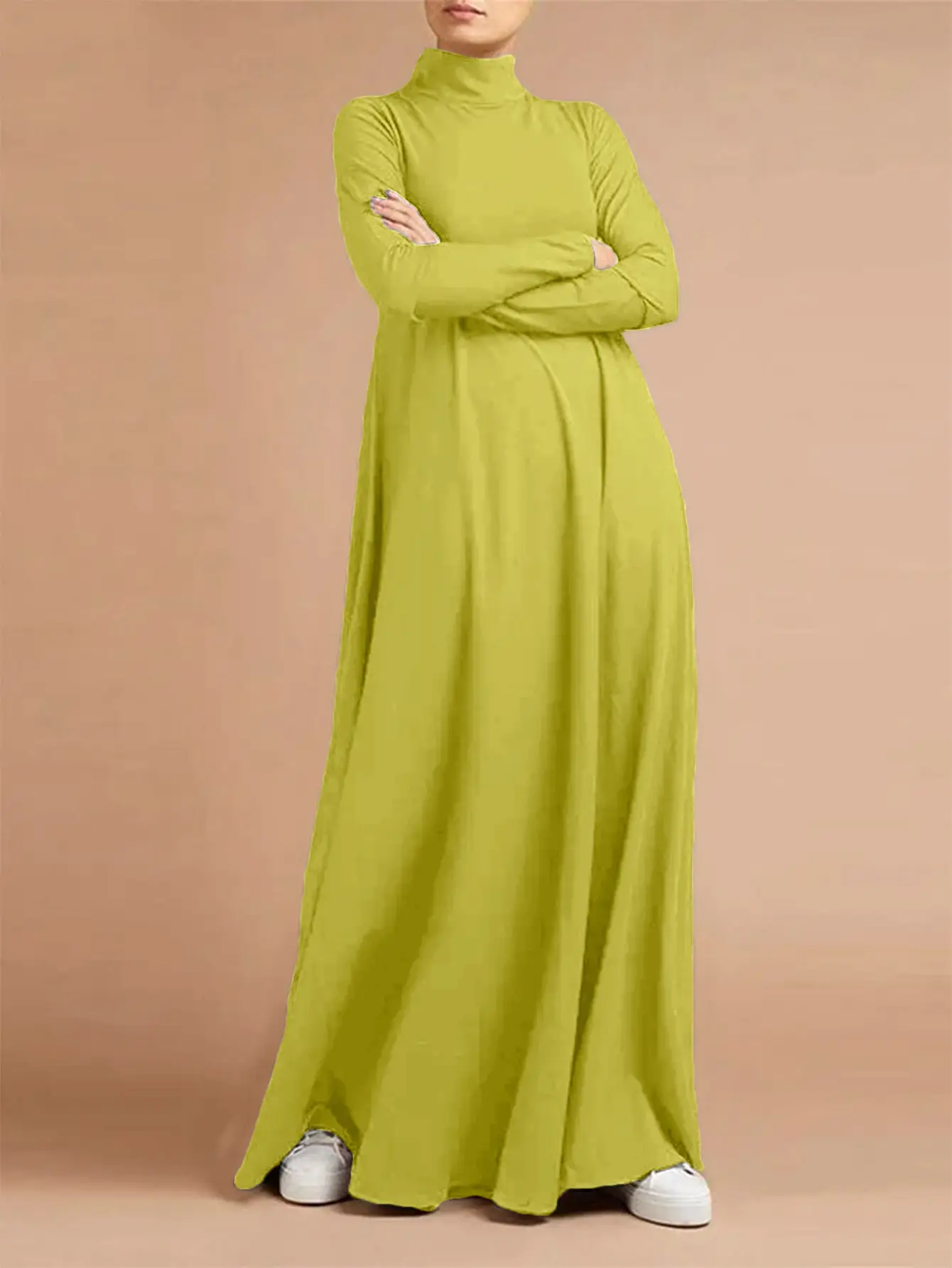 Muslim Long Sleeve High Collar Dress Grey - Image 11