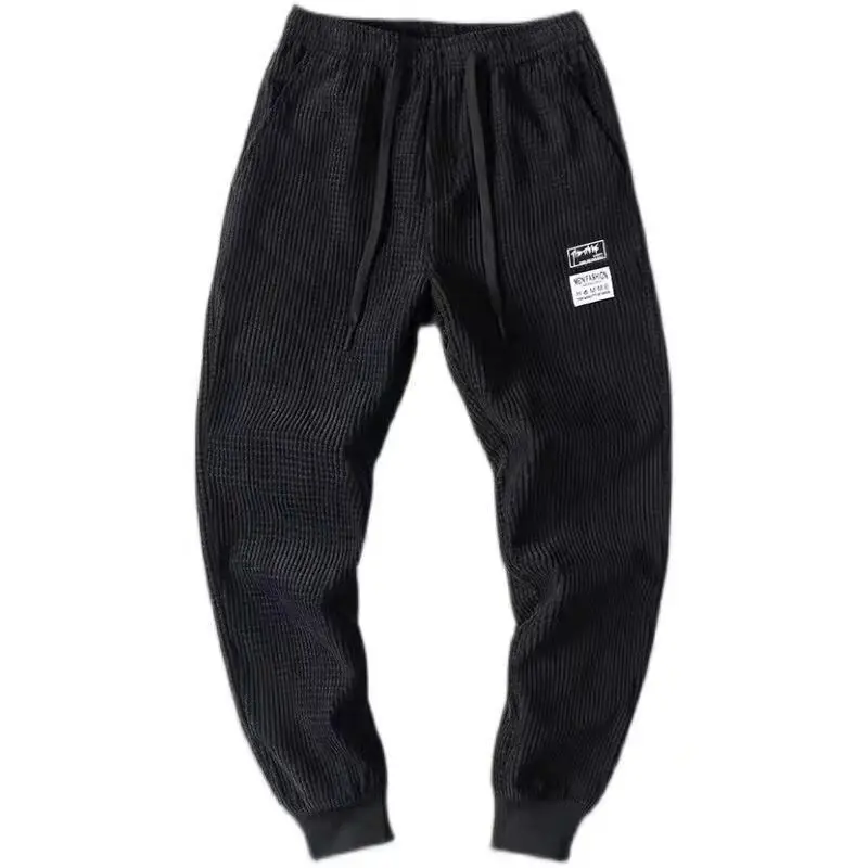 Men Grey Waffle Knit Leg Bundled Pants 2024 - Image 10
