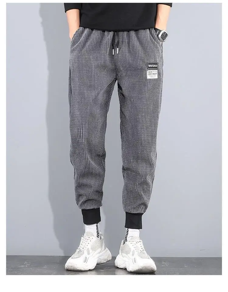Men Grey Waffle Knit Leg Bundled Pants 2024 — feature 12