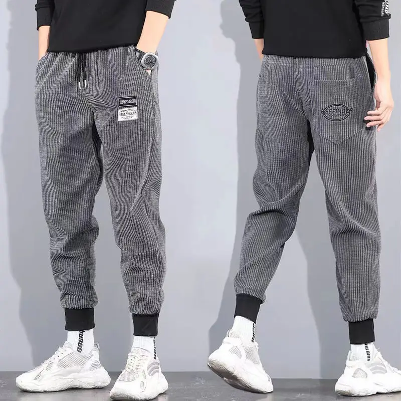 Men Grey Waffle Knit Leg Bundled Pants 2024 - Image 4