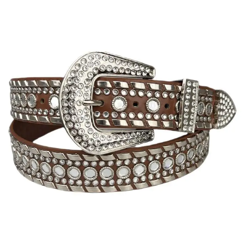 Black Diamond Belt with Rhinestone Buckle for Women - Image 6