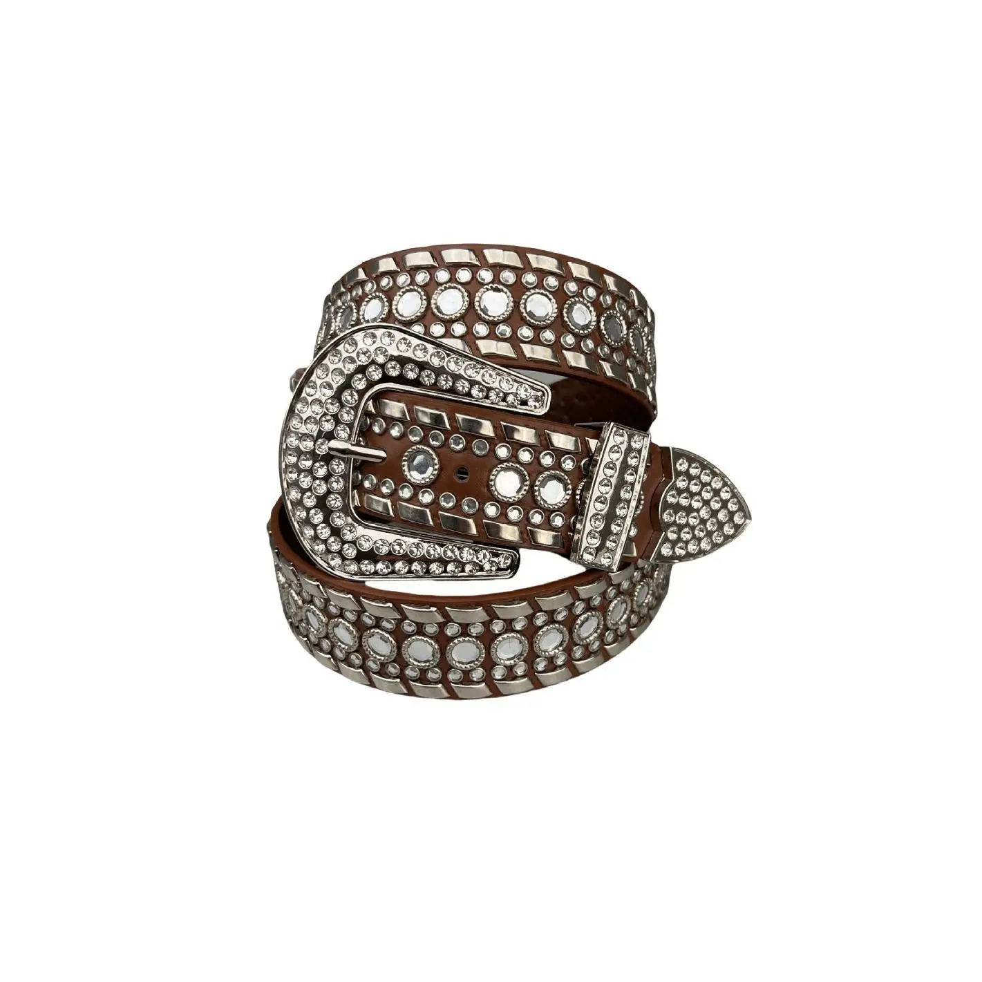 Black Diamond Belt with Rhinestone Buckle for Women - Image 2
