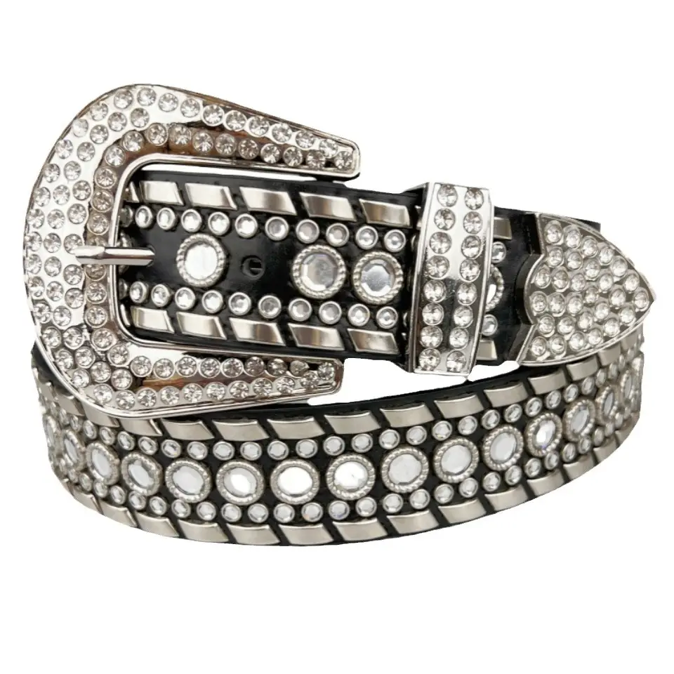 Black Diamond Belt with Rhinestone Buckle for Women - Image 7