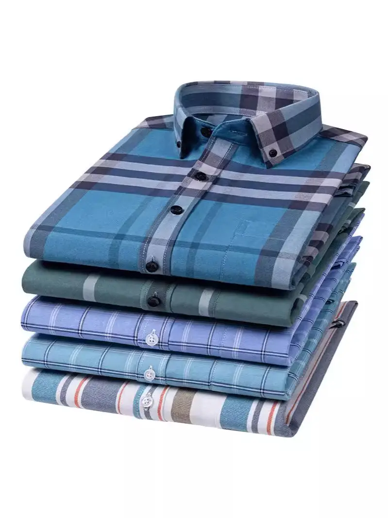 Men's Striped Oxford Short Sleeve Shirt Blue - Image 13