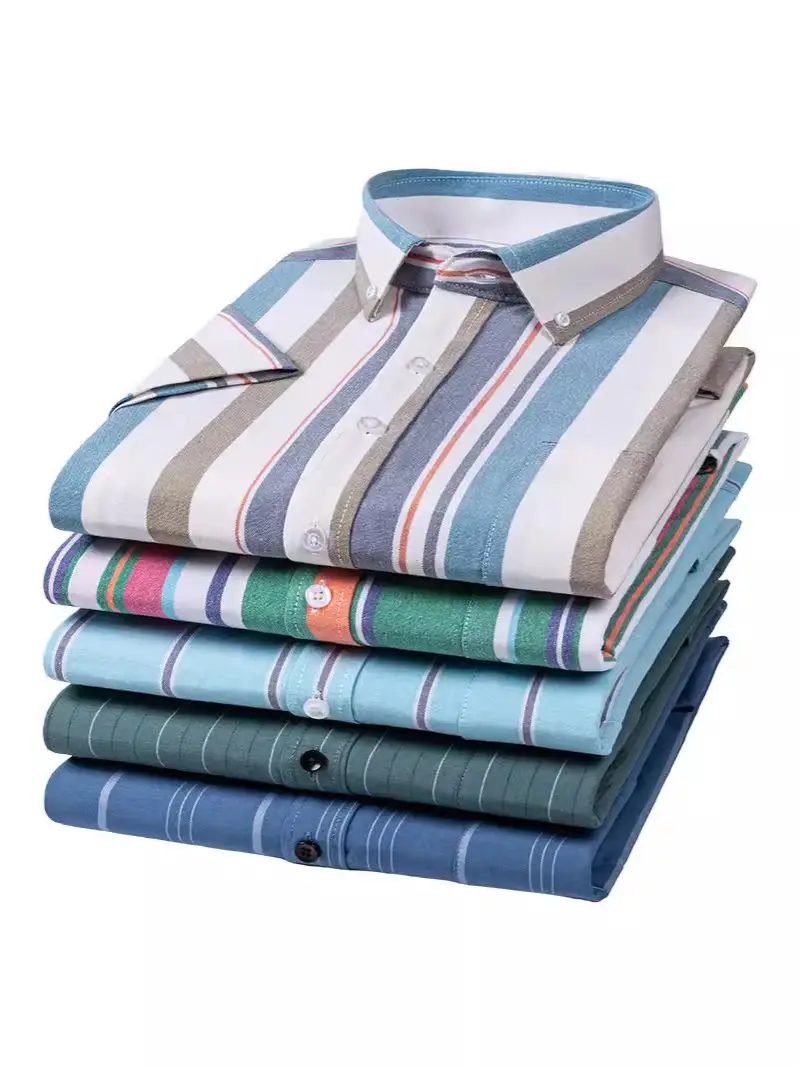 Men's Striped Oxford Short Sleeve Shirt Blue - Image 14