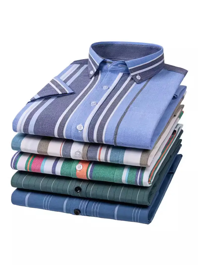Men's Striped Oxford Short Sleeve Shirt Blue - Image 15