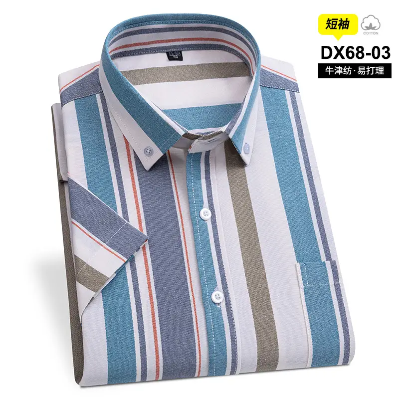 Men's Striped Oxford Short Sleeve Shirt Blue - Image 3
