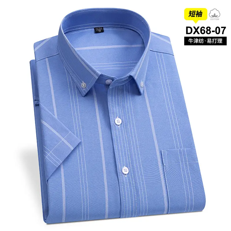 Men's Striped Oxford Short Sleeve Shirt Blue - Image 6