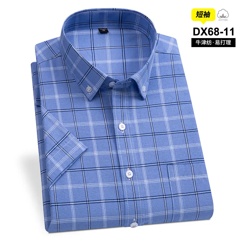 Men's Striped Oxford Short Sleeve Shirt Blue - Image 8