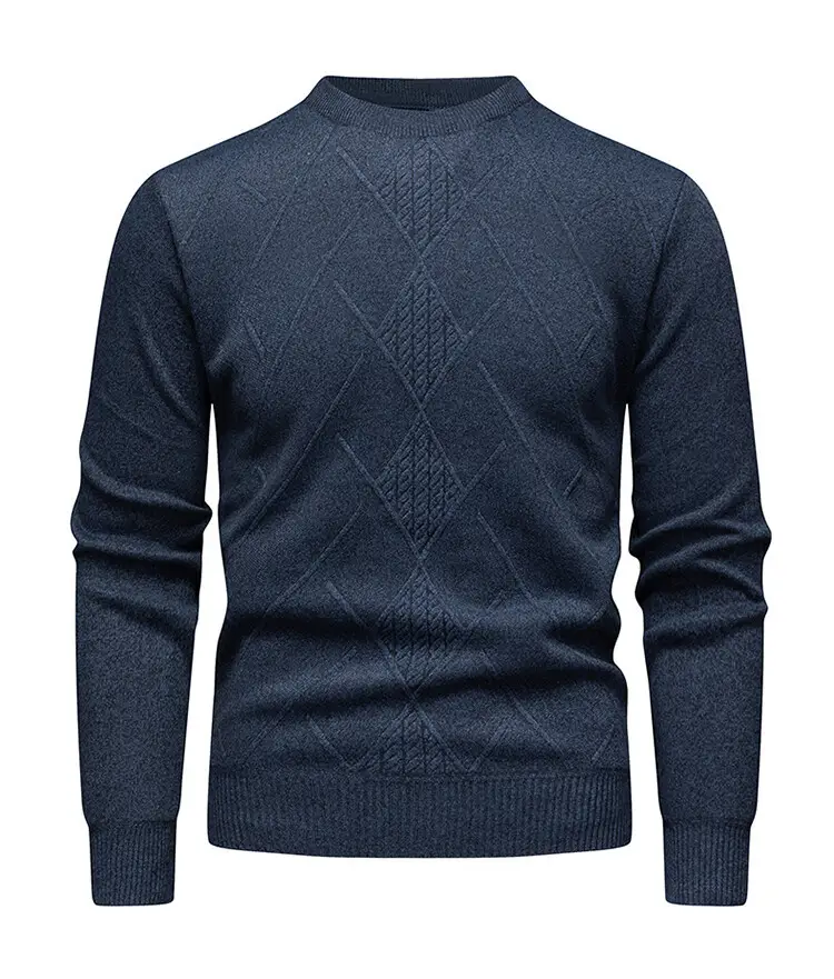 Men's Fleece Lined Rhombic Sweater Solid Color — feature 10
