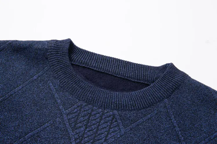 Men's Fleece Lined Rhombic Sweater Solid Color — feature 12