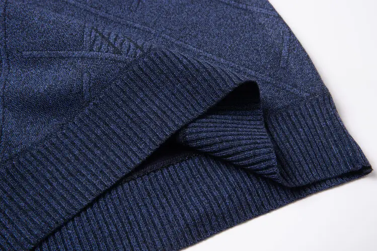 Men's Fleece Lined Rhombic Sweater Solid Color — feature 15