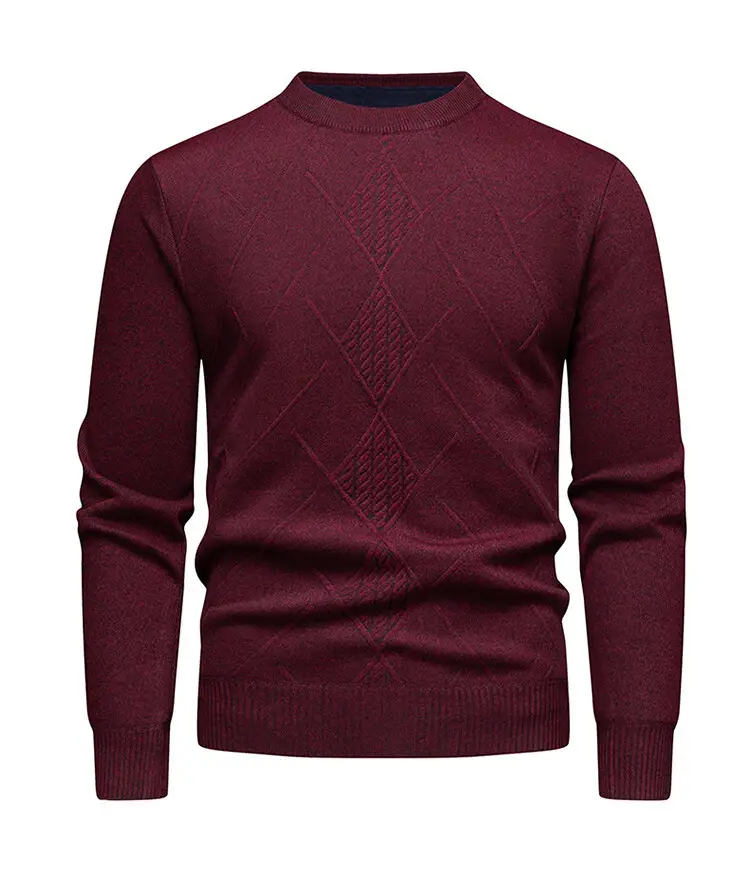 Men's Fleece Lined Rhombic Sweater Solid Color — feature 7