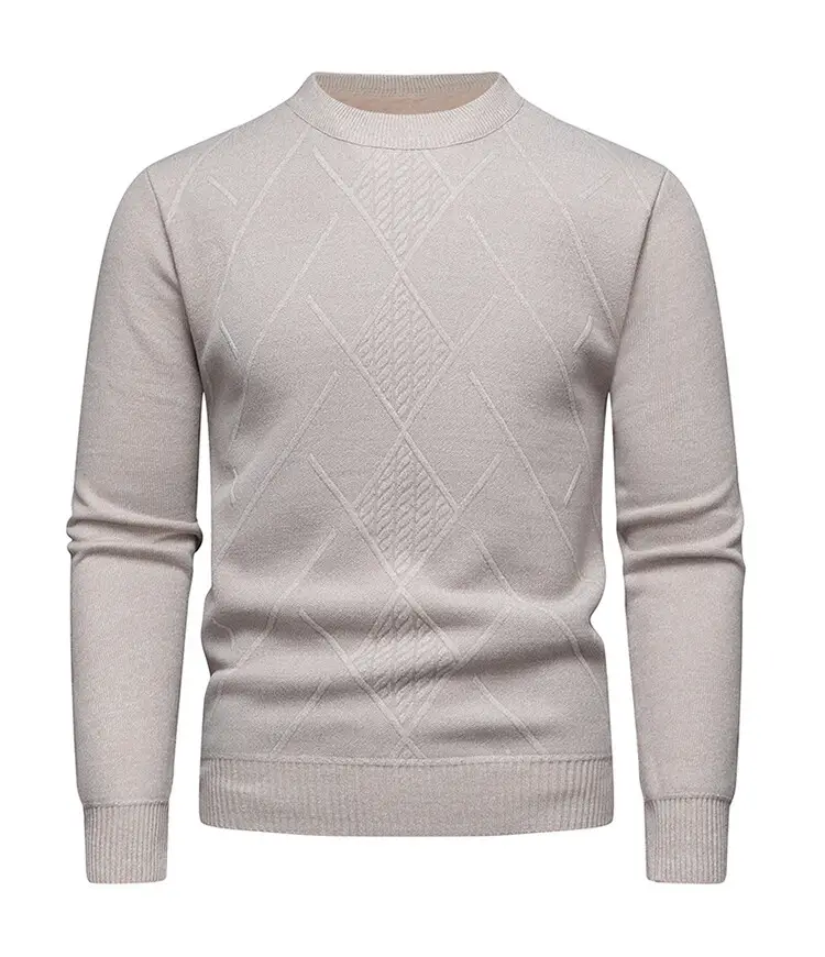 Men's Fleece Lined Rhombic Sweater Solid Color - Image 2