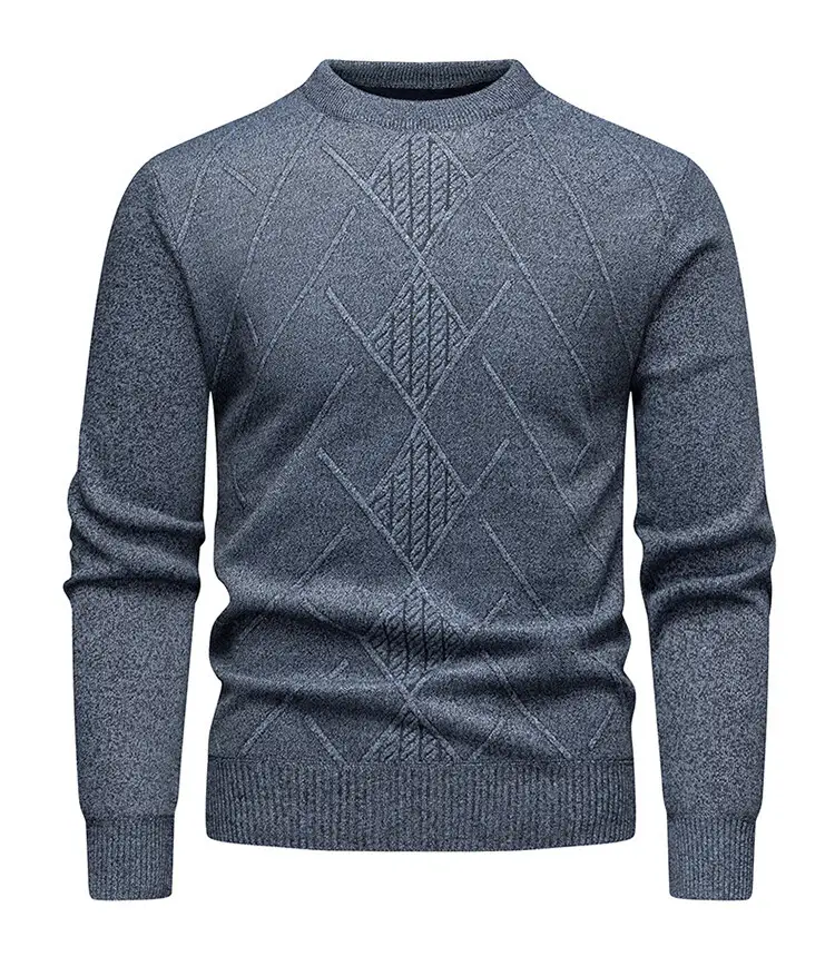 Men's Fleece Lined Rhombic Sweater Solid Color - Image 5