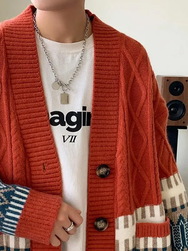 Men's Cream Knit Cardigan Jacket Loose All Season