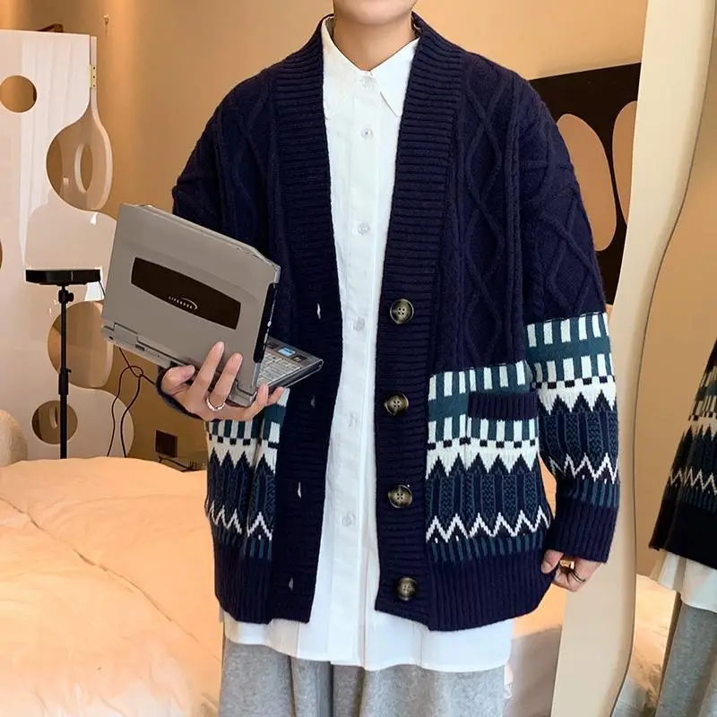 Men's Cream Knit Cardigan Jacket Loose All Season