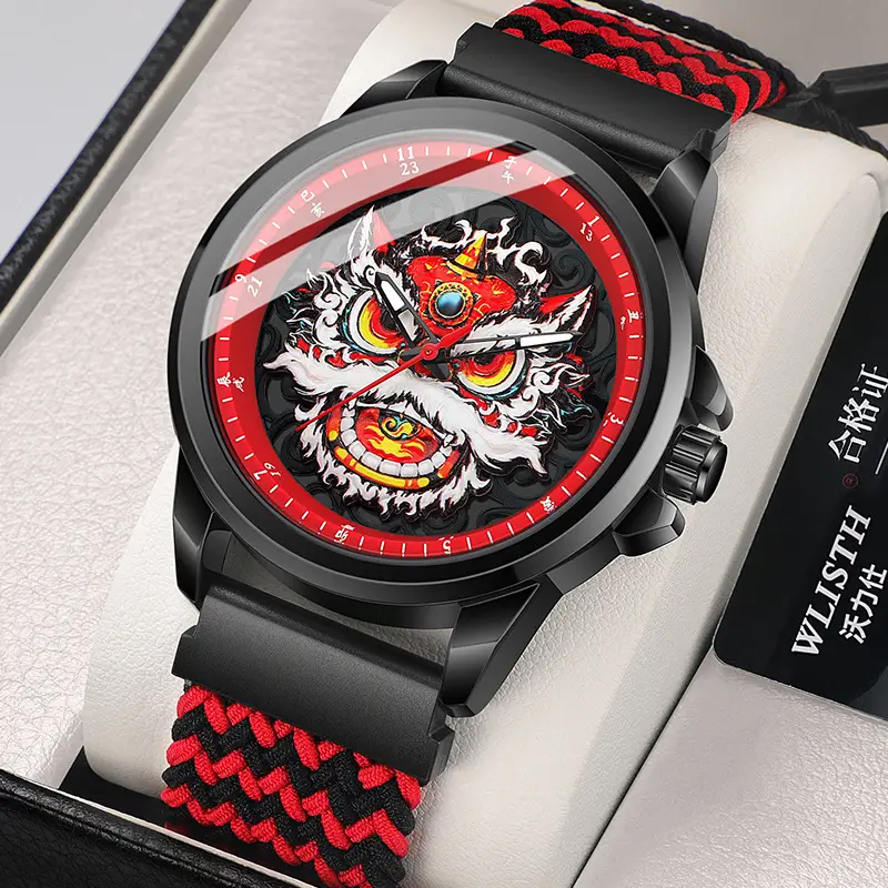 Waterproof Dragon Design Men's Watch Black Red