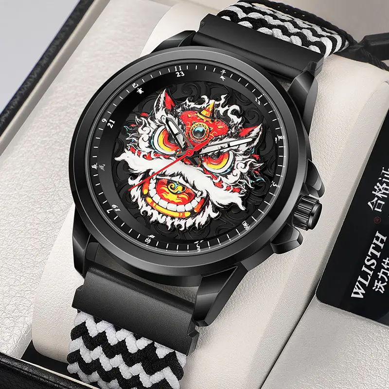 Waterproof Dragon Design Men's Watch Black Red