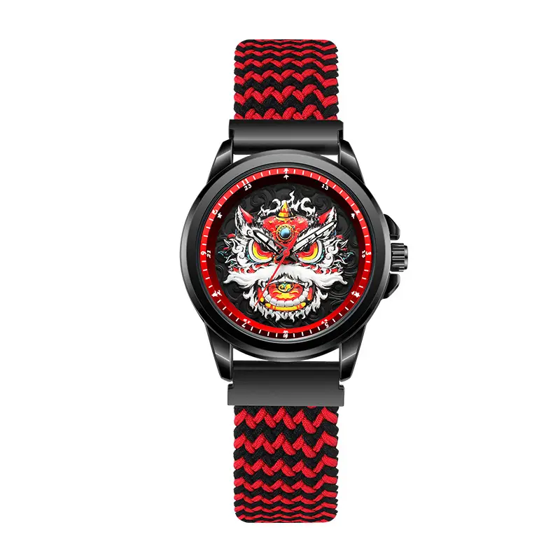 Waterproof Dragon Design Men's Watch Black Red