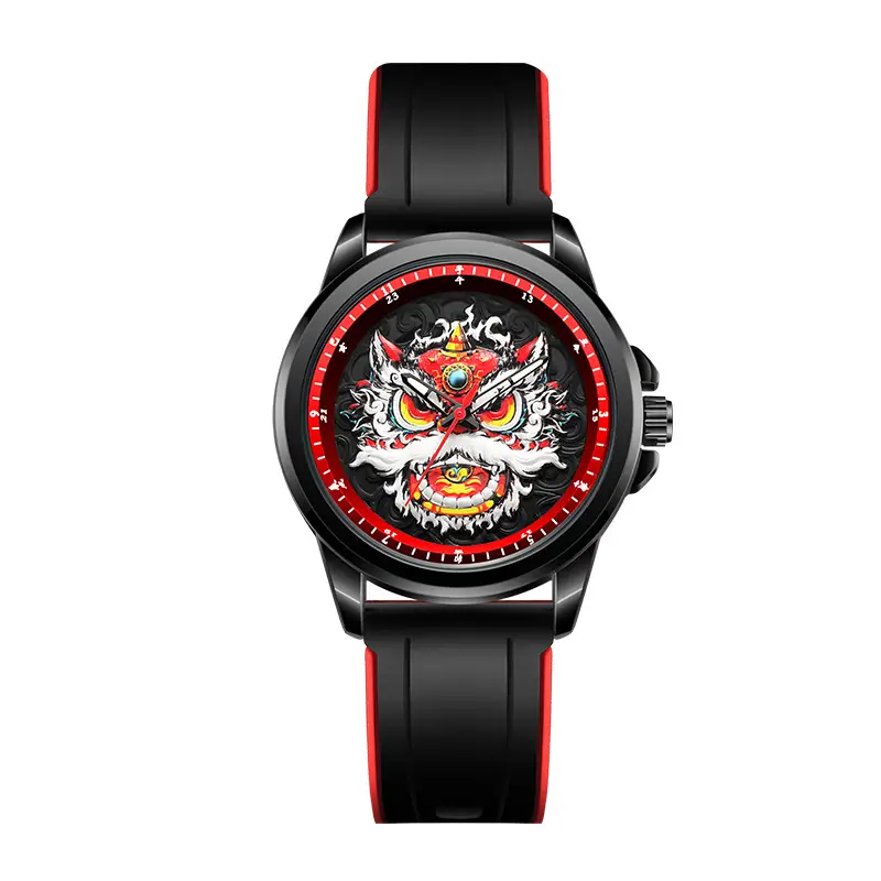Waterproof Dragon Design Men's Watch Black Red