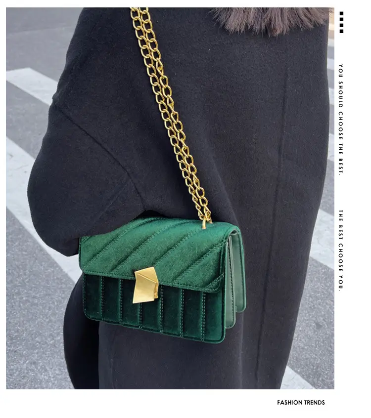 Green Velvet Chain Shoulder Bag for Women — feature 1