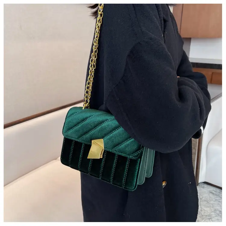 Green Velvet Chain Shoulder Bag for Women — feature 11