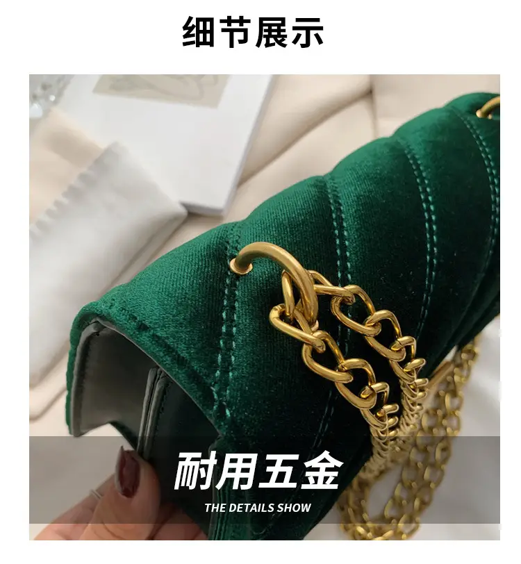Green Velvet Chain Shoulder Bag for Women — feature 3
