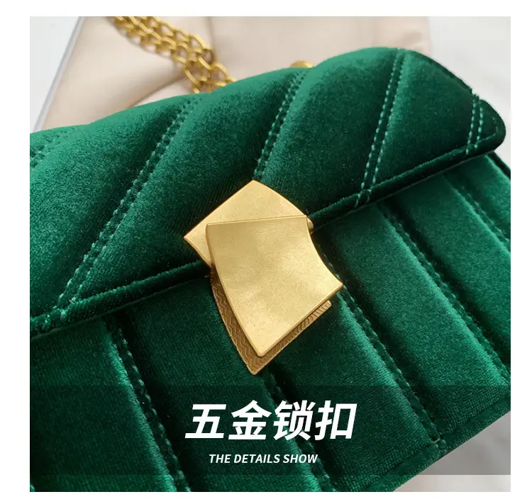 Green Velvet Chain Shoulder Bag for Women — feature 4