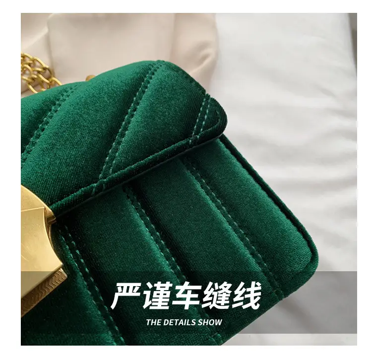 Green Velvet Chain Shoulder Bag for Women — feature 5